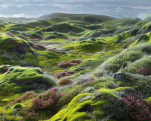 How an Arctic rock inspired this Texas couple to develop a new way to capture carbon, img showing green rocky landscape, AI image